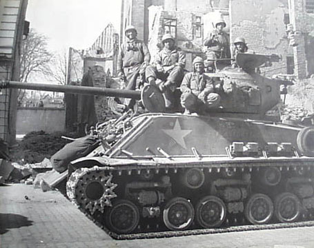 41st Tank Battalion, First tankcrew of US 3rd Army to reach Rhine in breakthrough at Andernach, March 9 1945.