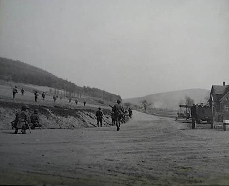 55 Armored infantry Battalion, between Kps and Kronach Germany, April 1945.