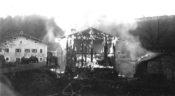 Burning buildings at Freyung Germany.