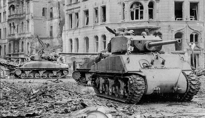 Spearhead Sherman Tanks in Cologne Germany.