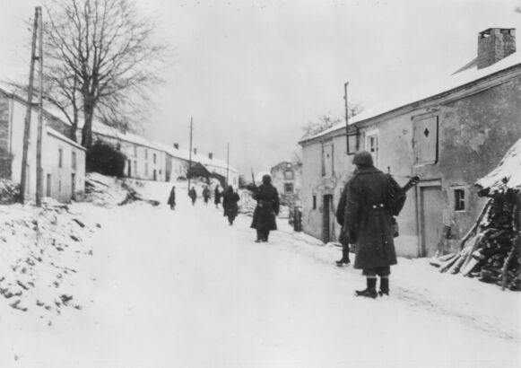 The 87th on patrol in Moircy, Belgium.